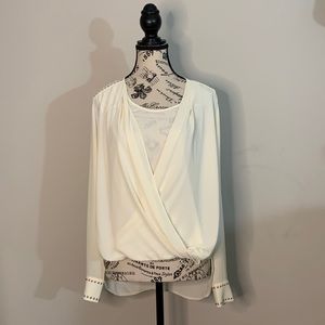 Cache' Long Sleeve *WHITE* Blouse/ gold Studded  Size: S